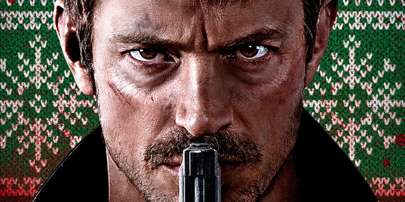 Joel Kinnaman as Brian Godlock holding a gun to his lips on a cropped poster for Silent Night