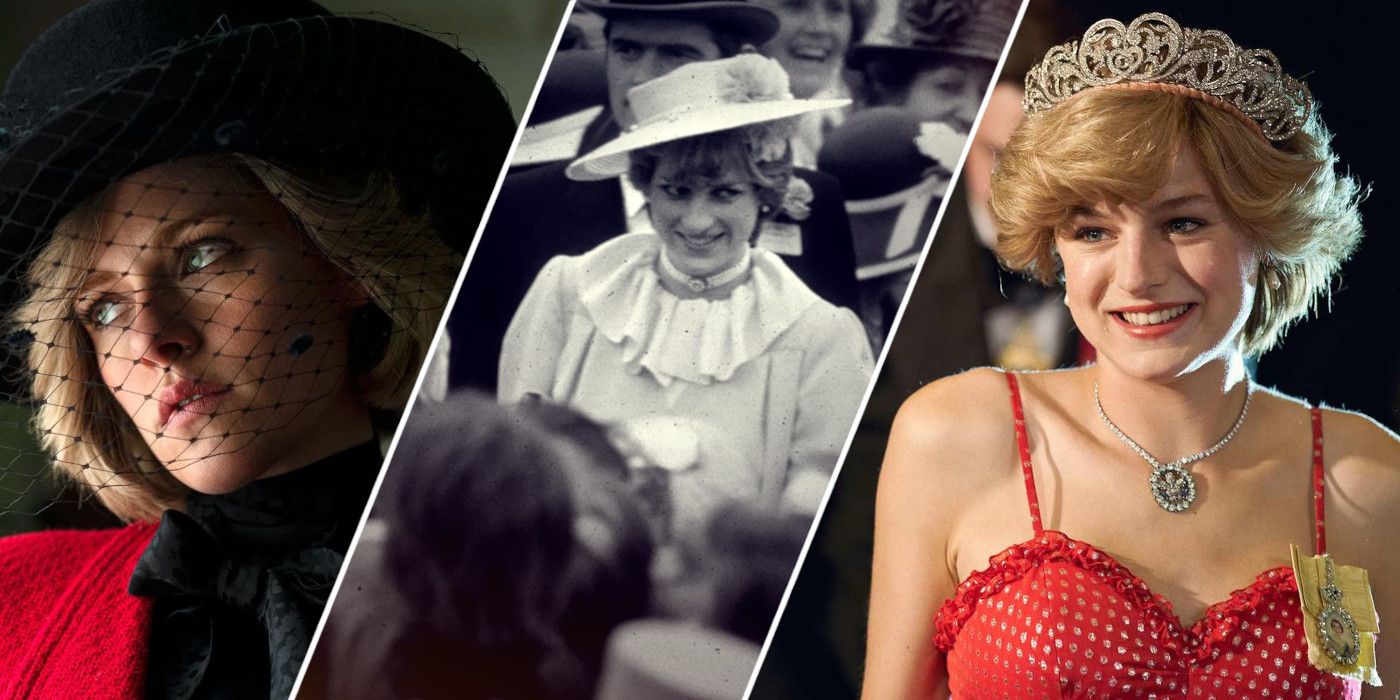 Split image showing Princess Diana in Spencer, Diana In Her Own Words, and The Crown