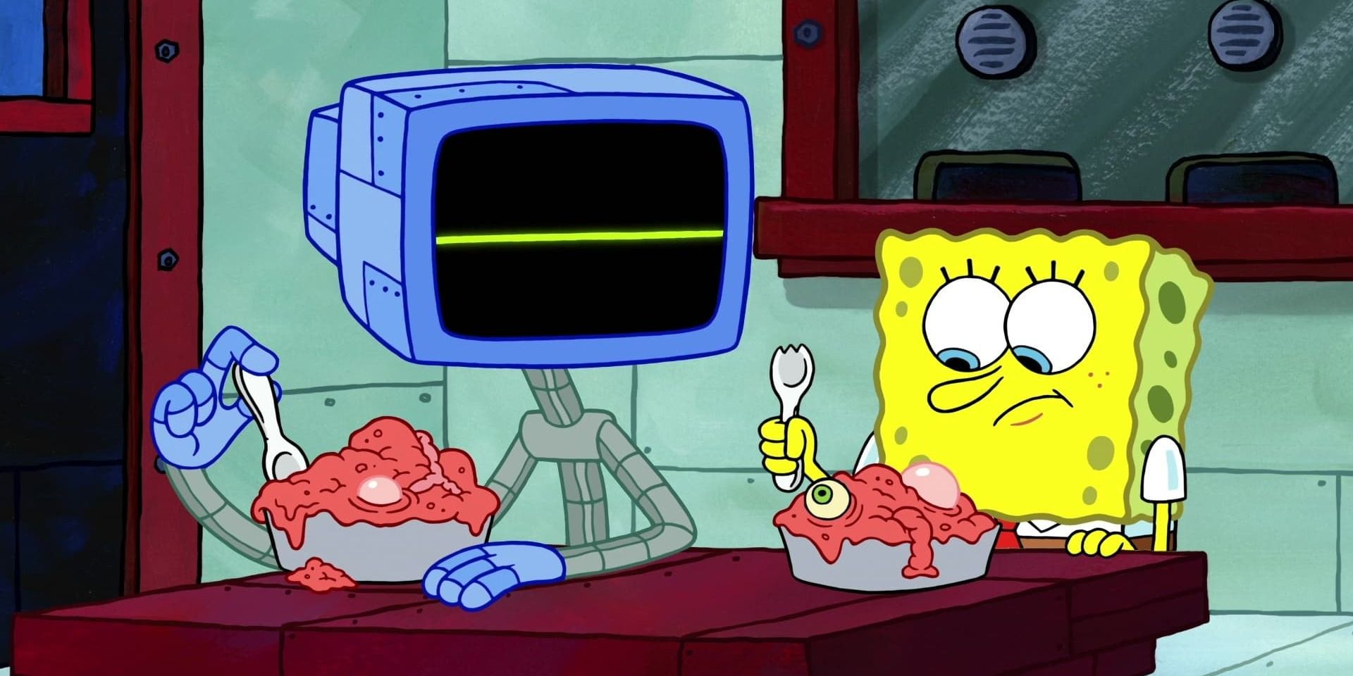 A still of Karen and SpongeBob eating Chum from SpongeBob SquarePants