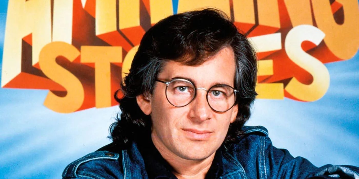 Steven Spielberg is shown in a promotional image for his 1980s TV anthology series, 'Amazing Stories.'