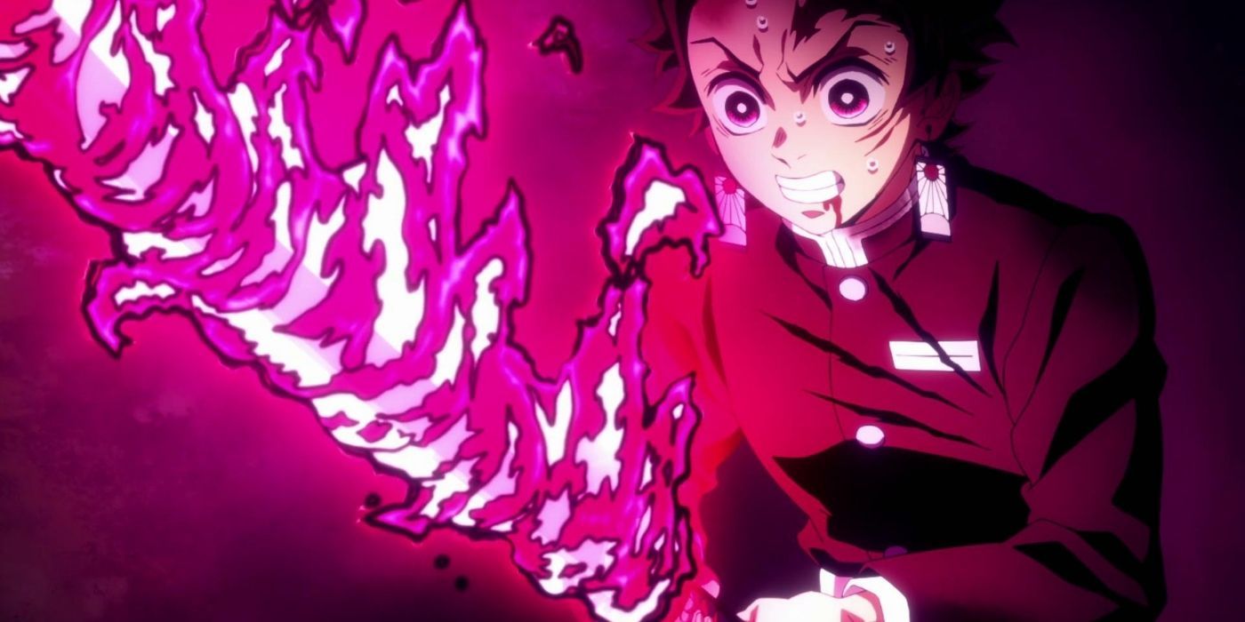 Tanjiro holding a sword affected by Blood Demon Art in Demon Slayer