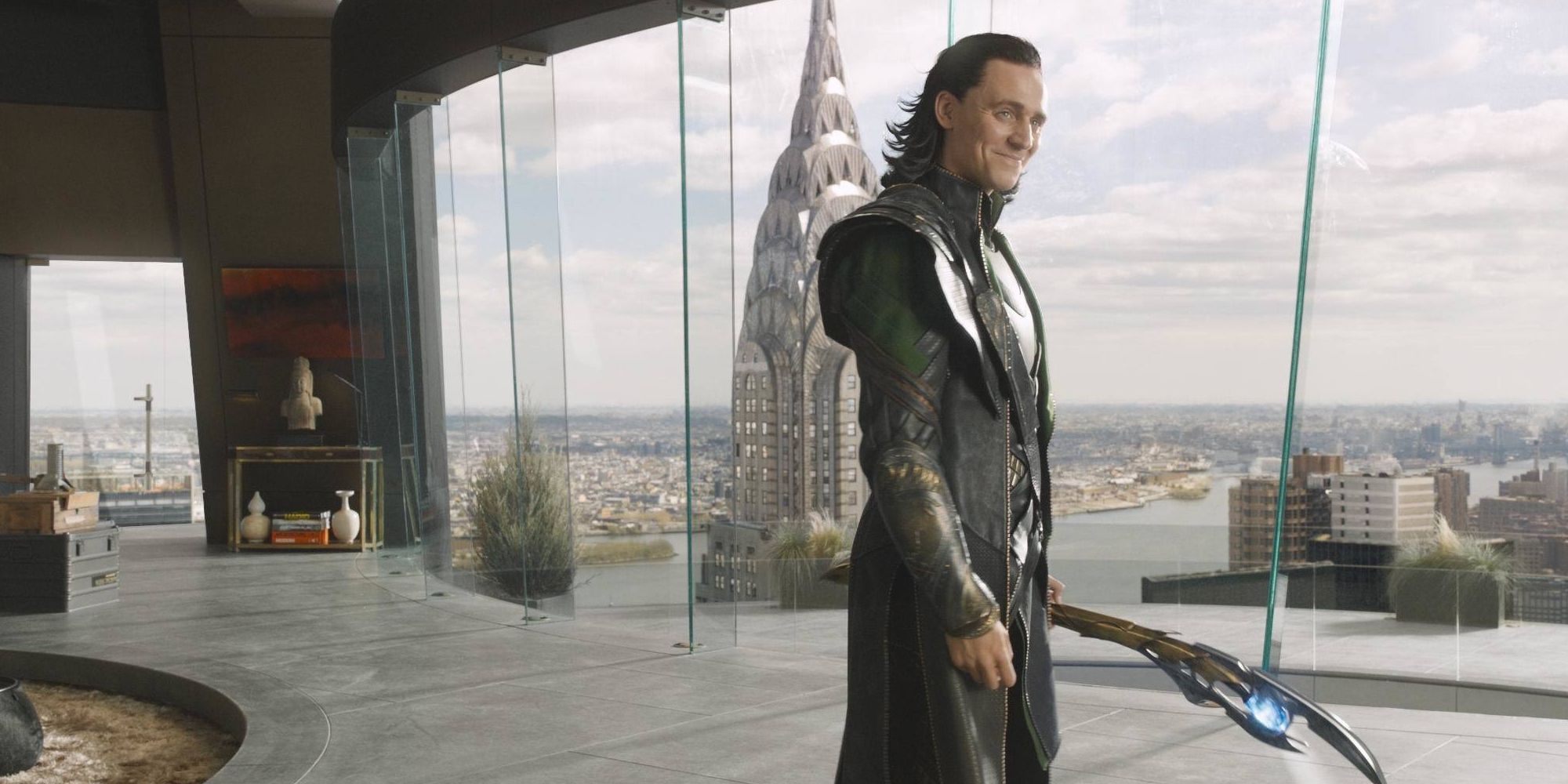Tom Hiddleston as Loki in Avengers Tower in 2012s The Avengers