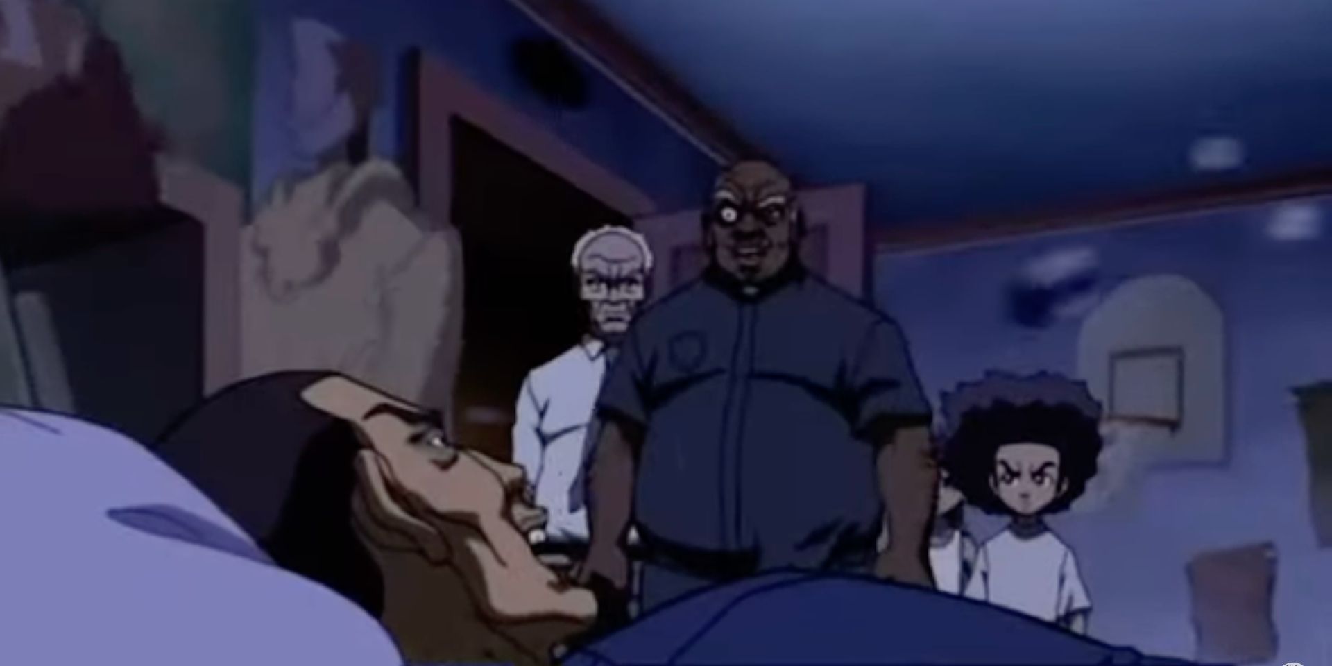 A possessed man lying in his bed is confronted by Uncle Ruckas.