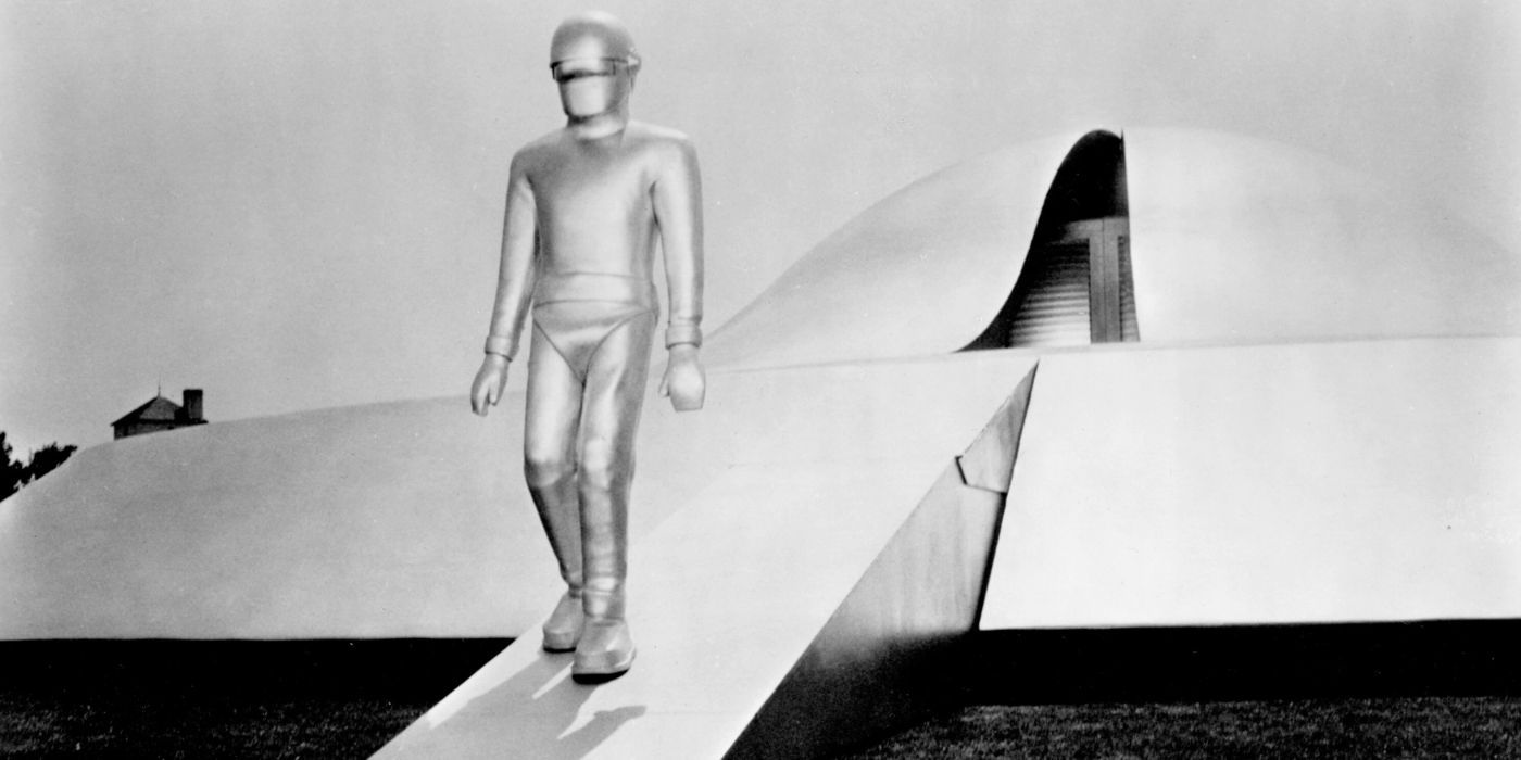 Gort walking out of the spaceship in The Day the Earth Stood Still (1951) (1)