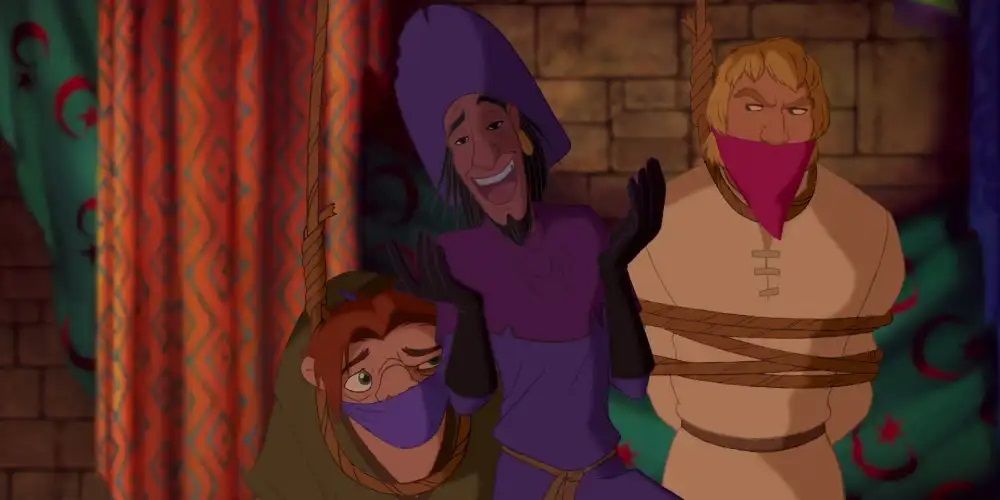 Clopin has captured Quasimodo and Phoebus as they tried to break into the Court of Miracles