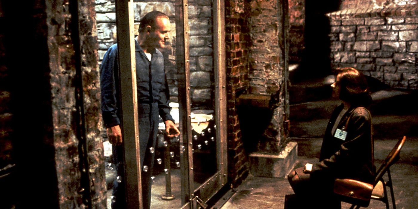 Jodie Foster talking to Anthony Foster's Hannibal Lecter  through a window in Silence of the Lambs