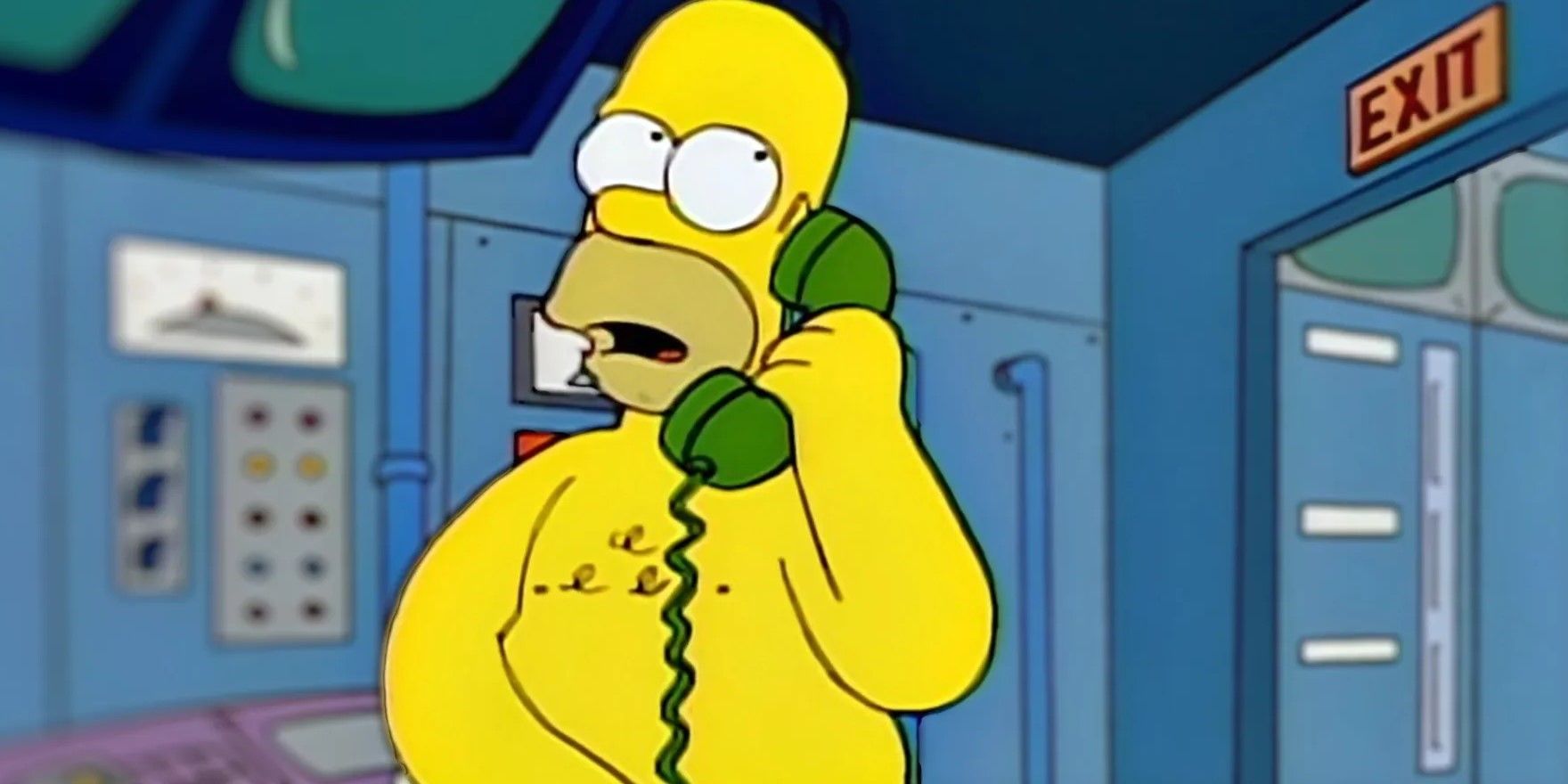 Shirtless Homer answering the phone in The Simpsons
