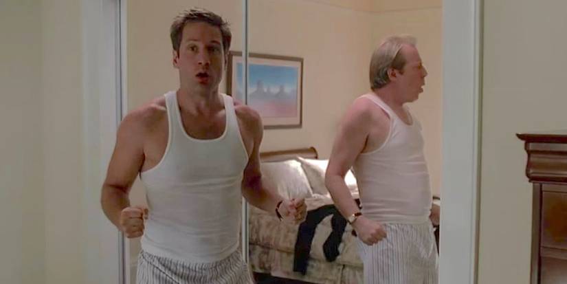 David Duchovny as Mulder and Michael McKean as Morris switch bodies in Dreamland Part 1 in The X-Files.