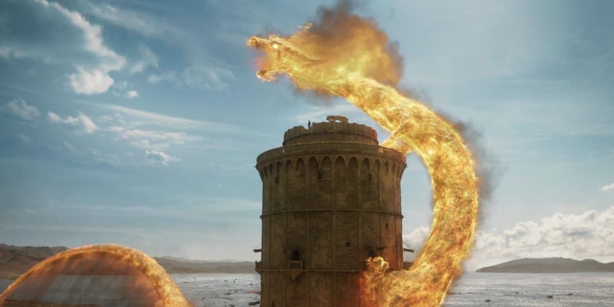 The fiery dragon banner above Falme in 'The Wheel of Time's Season 2 finale
