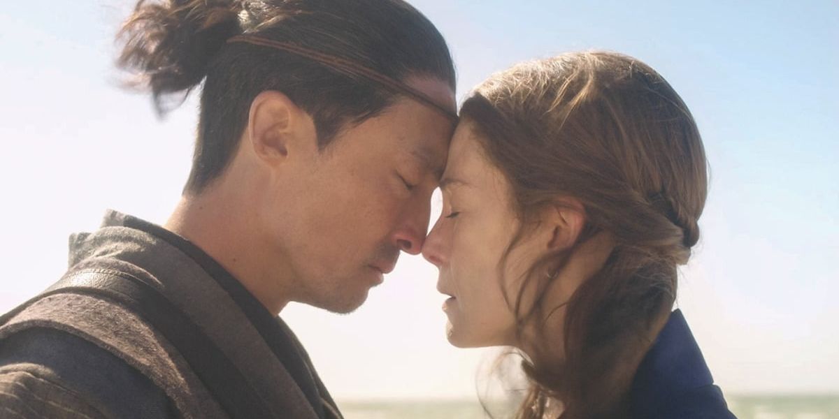 Lan (Daniel Henney) and Moiraine (Rosamund Pike) reunite in 'The Wheel of Time'