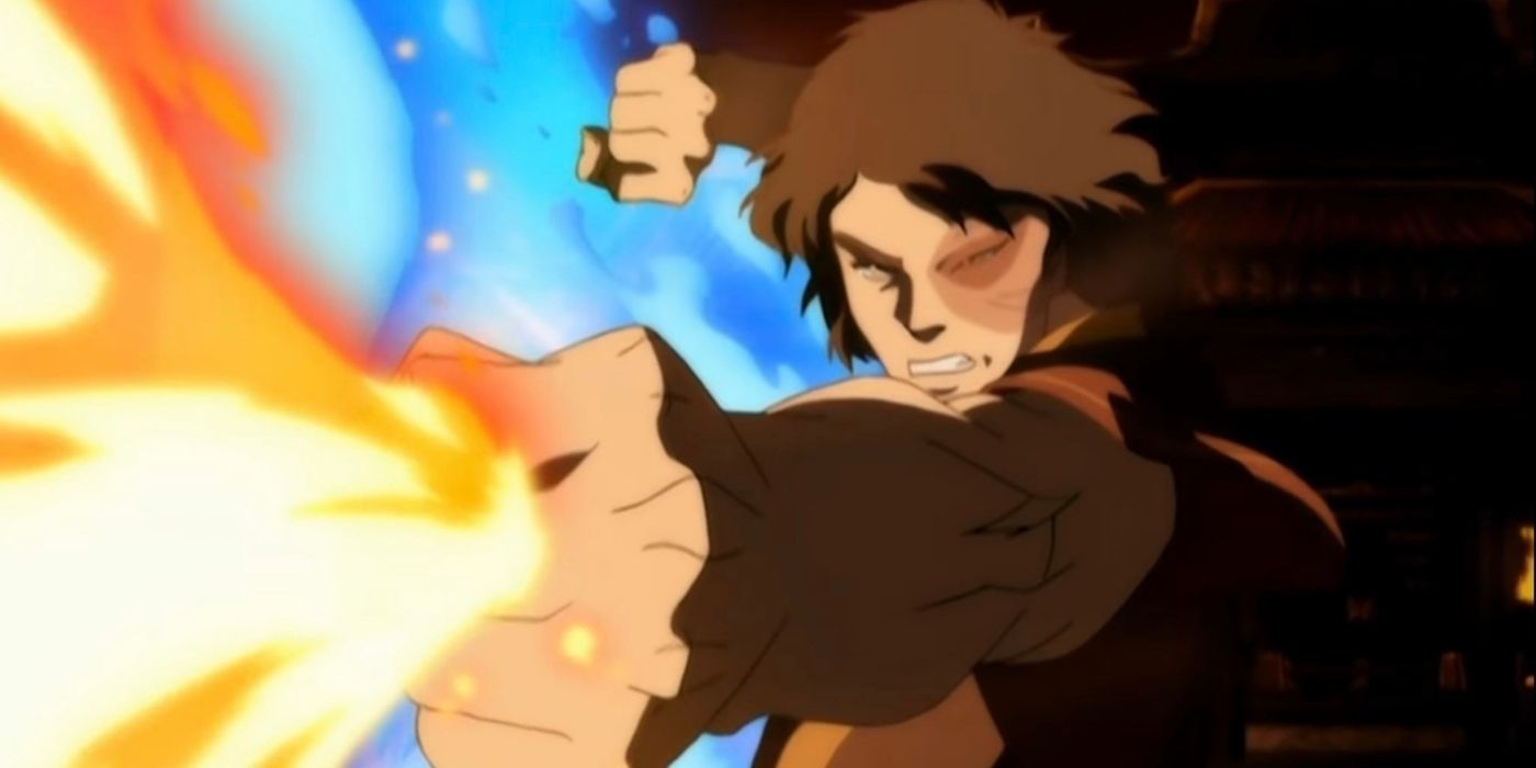Zuko blasting against blue fire in Avatar: The Last Airbender