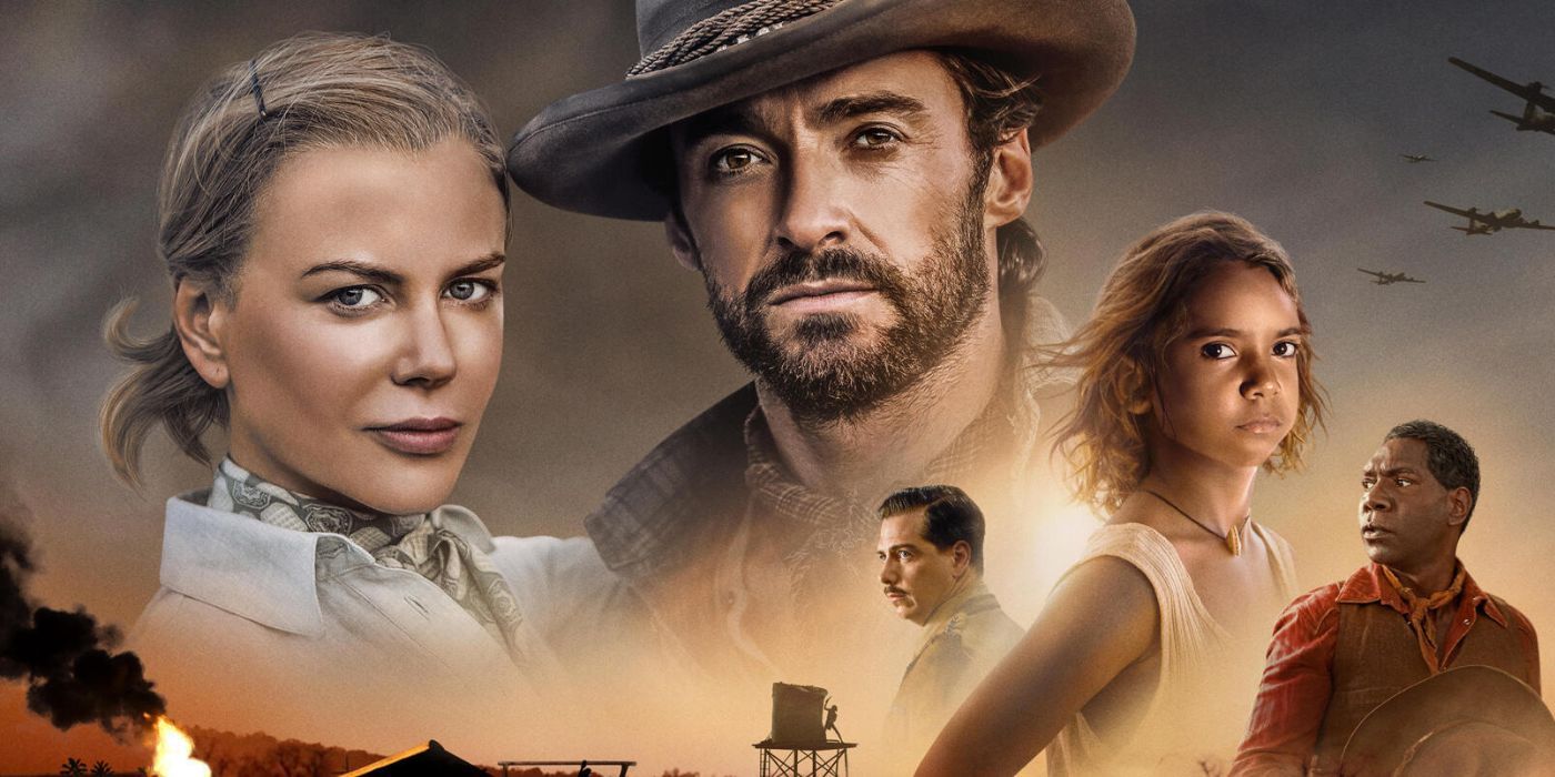 Nicole Kidman and Hugh Jackman as Lady Sarah Ashley and The Drover on the poster for Faraway Downs