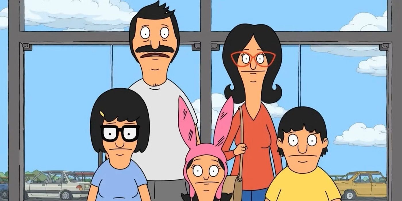 The Belcher Family standing together in Bob's Burgers