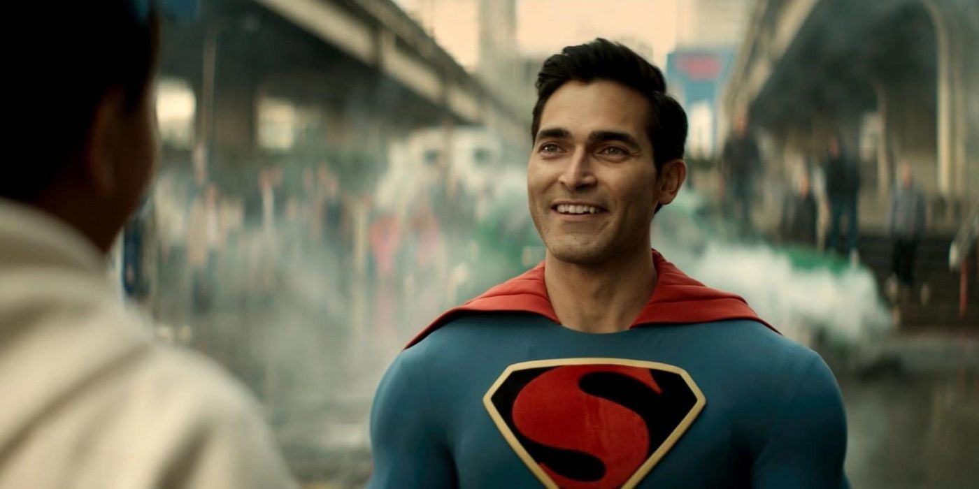 Tyler Hoechlin as Superman smiling at someone off-camera in Superman & Lois.
