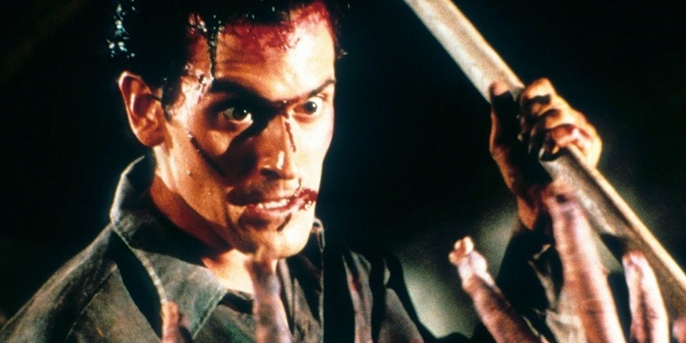 Ash fights off deadites with an axe in Evil Dead II