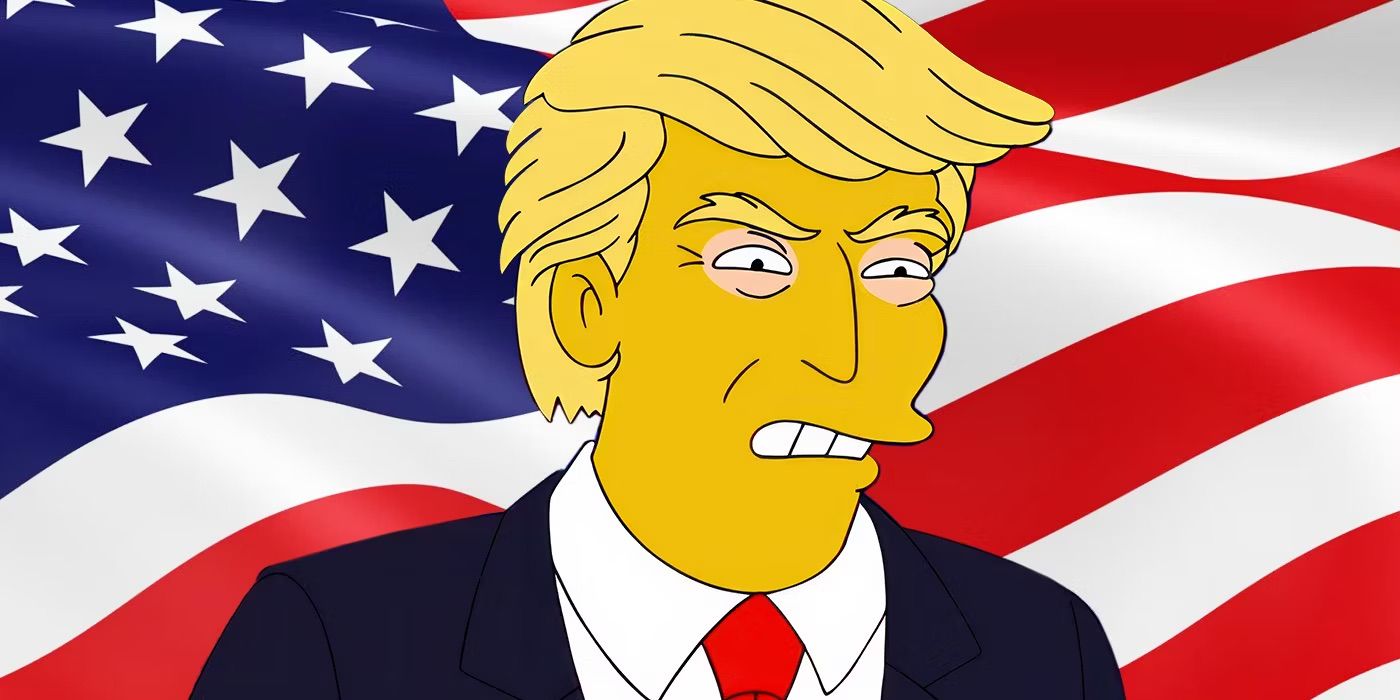 Donald Trump from 'The Simpsons' in front of an American flag.