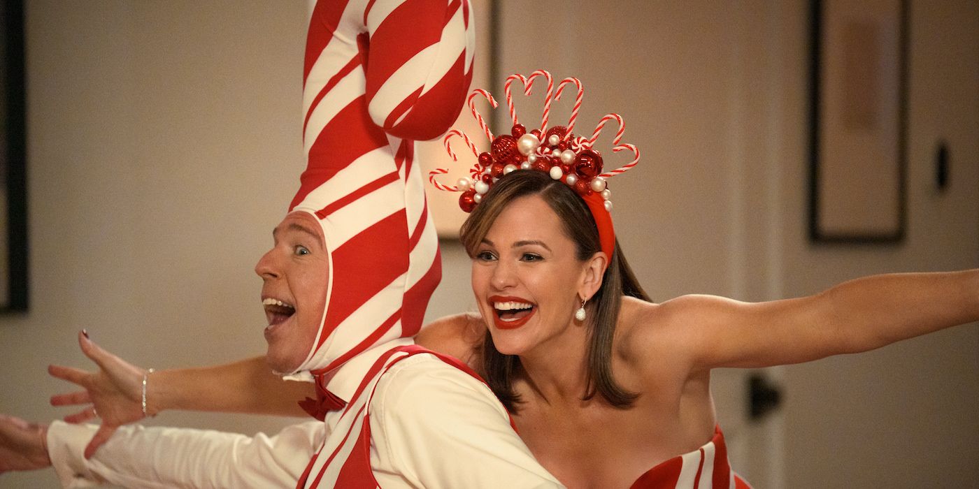 Ed Helms et Jennifer Garner exécutent une danse en tenues de canne à sucre dans la comédie Netflix Family Switch. 