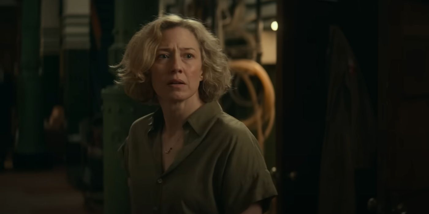 Carrie Coon as Callie Spengler looking a person offscreen in Ghostbusters: Frozen Empire