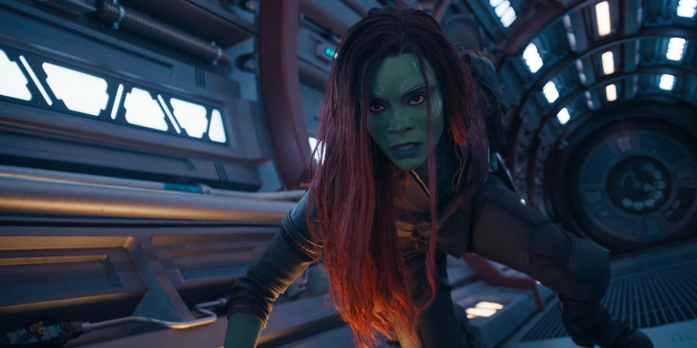 Gamora getting up off the ground in Guardians of the Galaxy Vol. 3