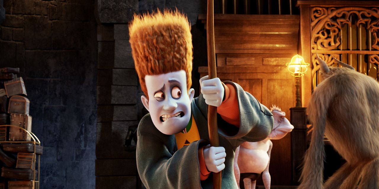 A still from the first Hotel Transylvania movie featuring Johnny Loughran, played by Andy Samberg
