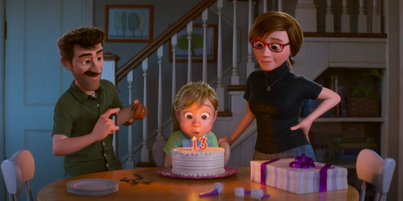 Riley and her parents celebrating her 13th birthday in Inside Out 2