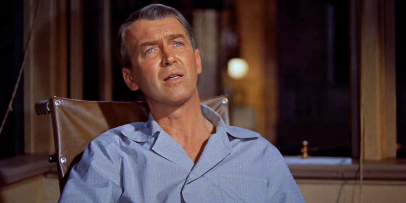 Jeff Jefferies sitting by a window in Rear Window (1954)