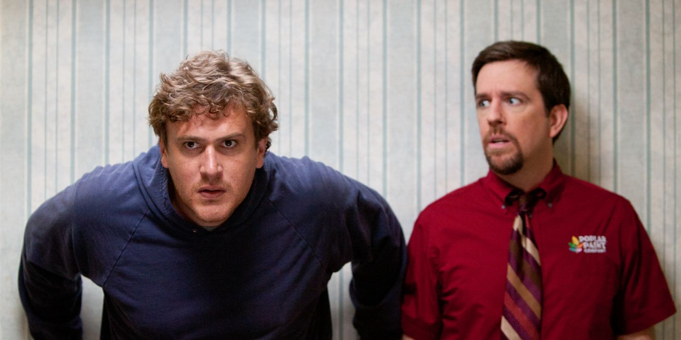 Jason Segel and Ed Helms as Jeff and Pat in the movie Jeff, Who Lives at Home