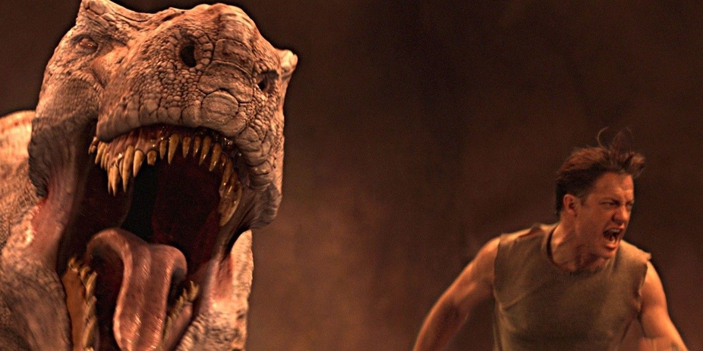 Brendan Fraser as Trev running from a Trex in Journey to the Center of the Earth (2008)