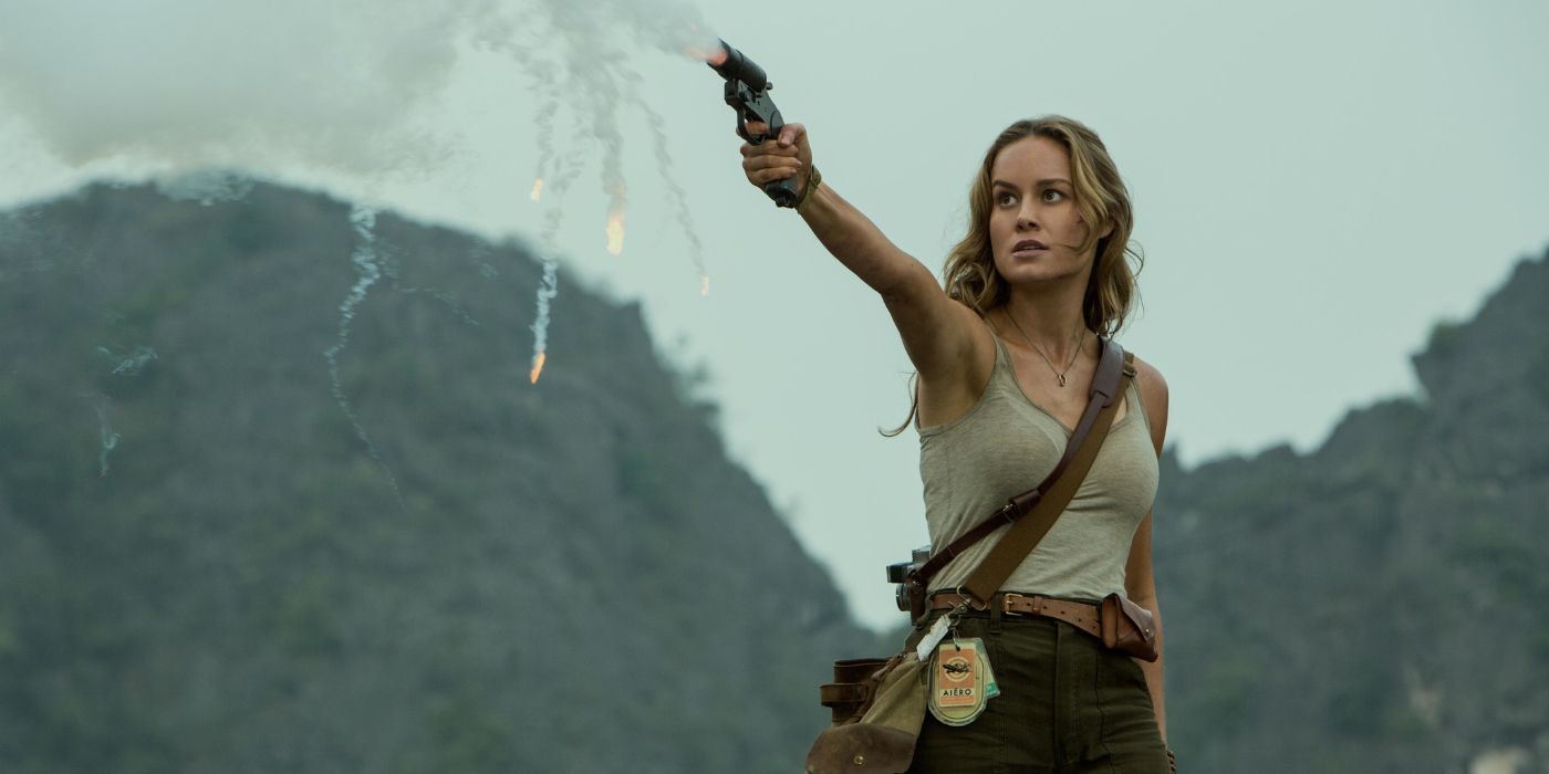 Brie Larson firing a flare in Kong: Skull Island