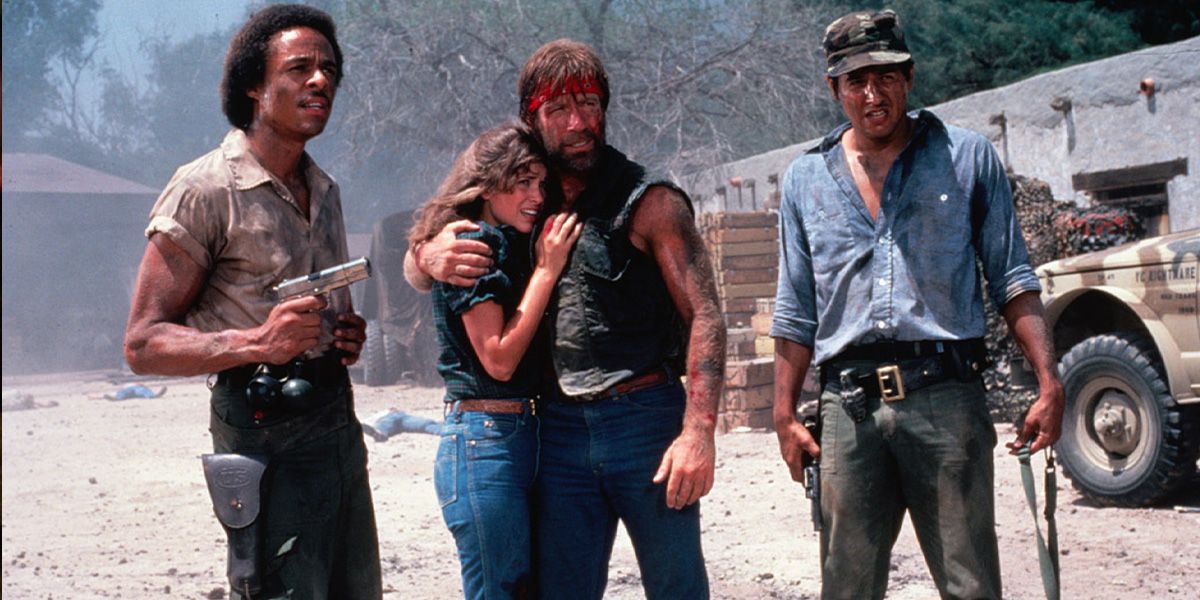 McQuade (Chuck Norris), Sally (Dana Kimmell), Ramos (Robert Beltran), and Jackson (Leon Isaac Kennedy) all survive 'Lone Wolf McQuade'
