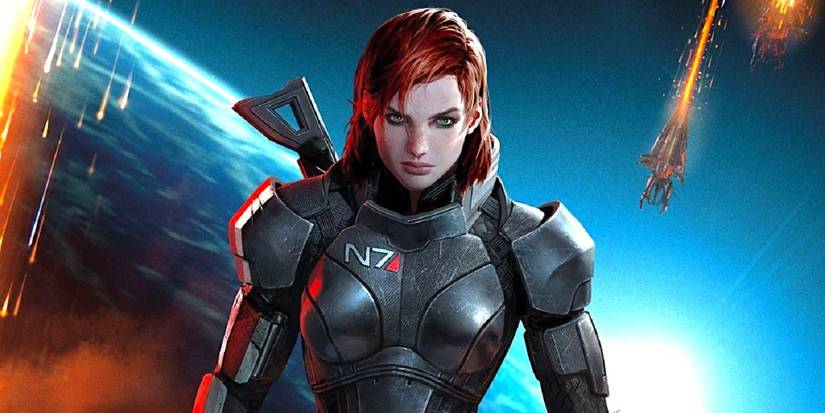Female Shepard looking at the camera in Mass Effect