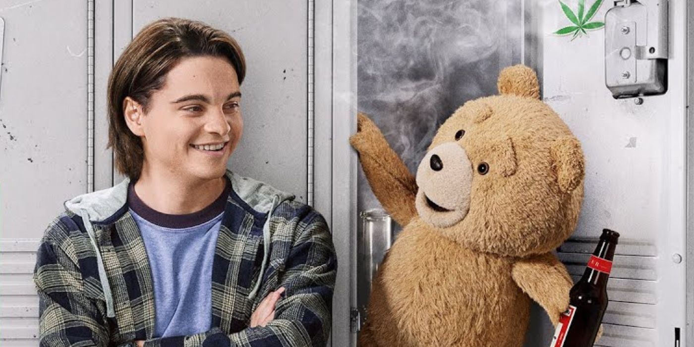 John Bennett (Max Burkholder) and Ted (Seth MacFarlane) in a promo image for Ted