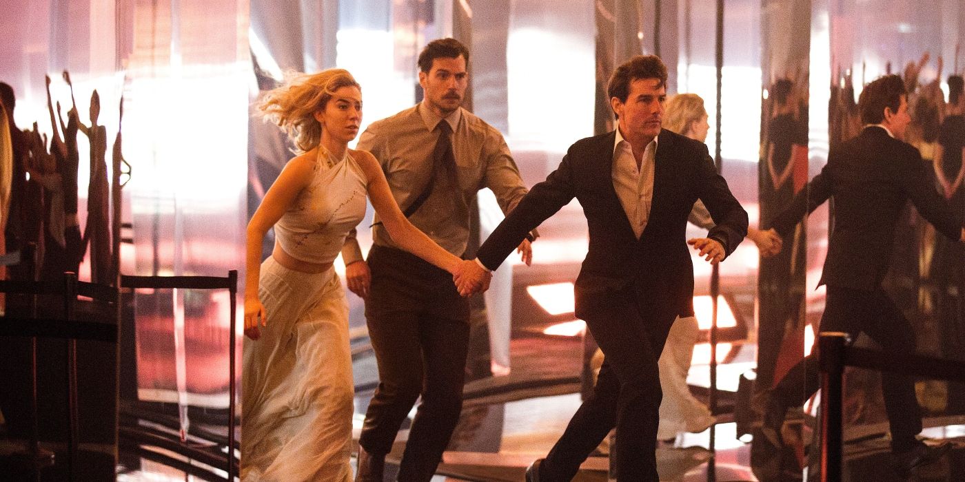 Walker, The White Widow, and Ethan Hunt running out of a club in Mission: Impossible - Fallout