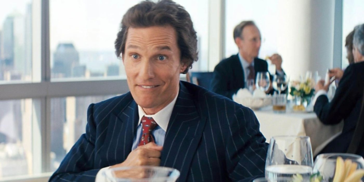 Mark Hana (Matthew McConaughey) performs chest thumping mantra in 'The Wolf of Wall Street'