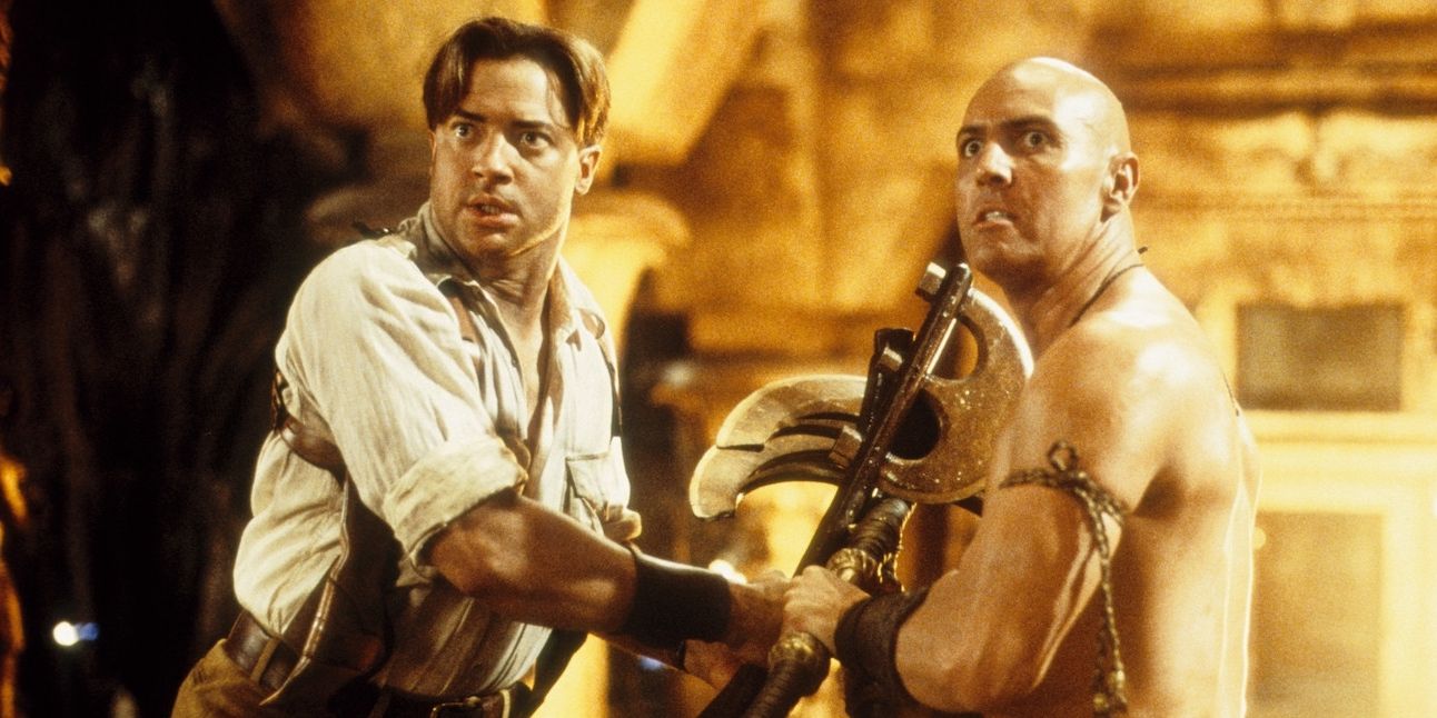 Actor Brendan Fraser sees the Scorpion King for the first time in The Mummy Returns