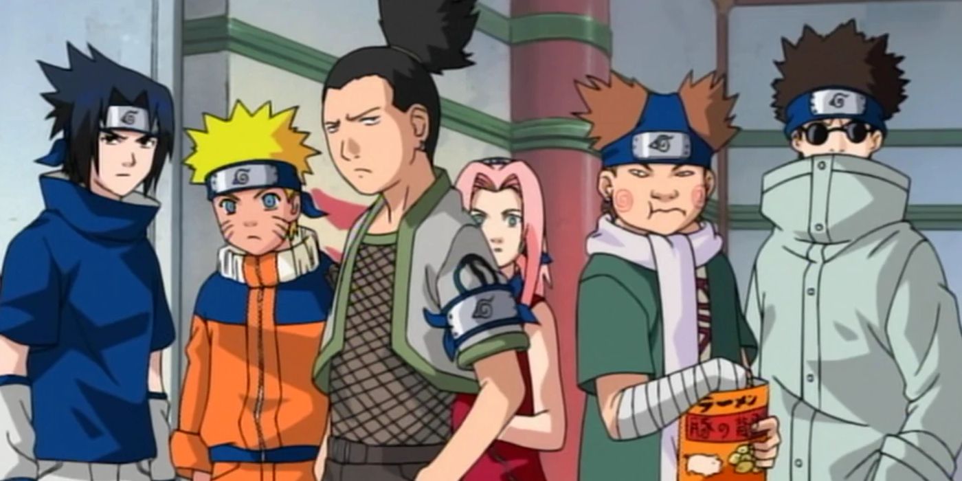 Naruto, Sasuke, Sakura, Shikamaru, Choji and Kiba in the Chunin Exams