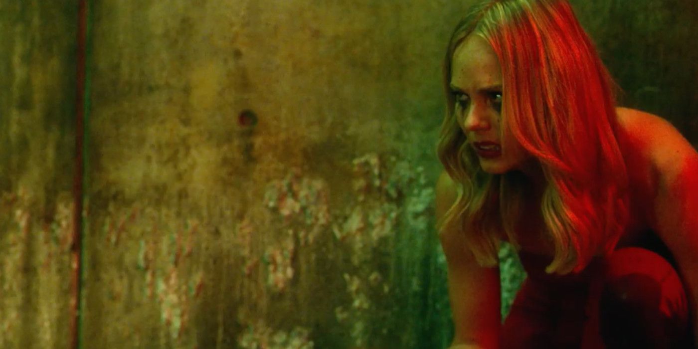 Laura Vandervoort looking scared in Rabid (2019)