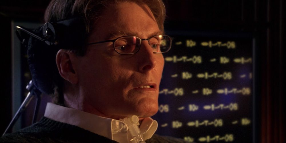 Dr. Virgil Swann, played by Christopher Reeve, reviews Kryptonian writing on Smallville