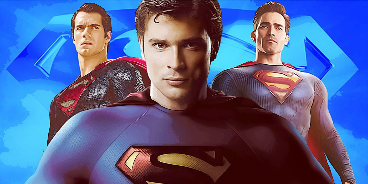 Tom Welling, Henry Cavill, and Tyler Hoechlin as Superman