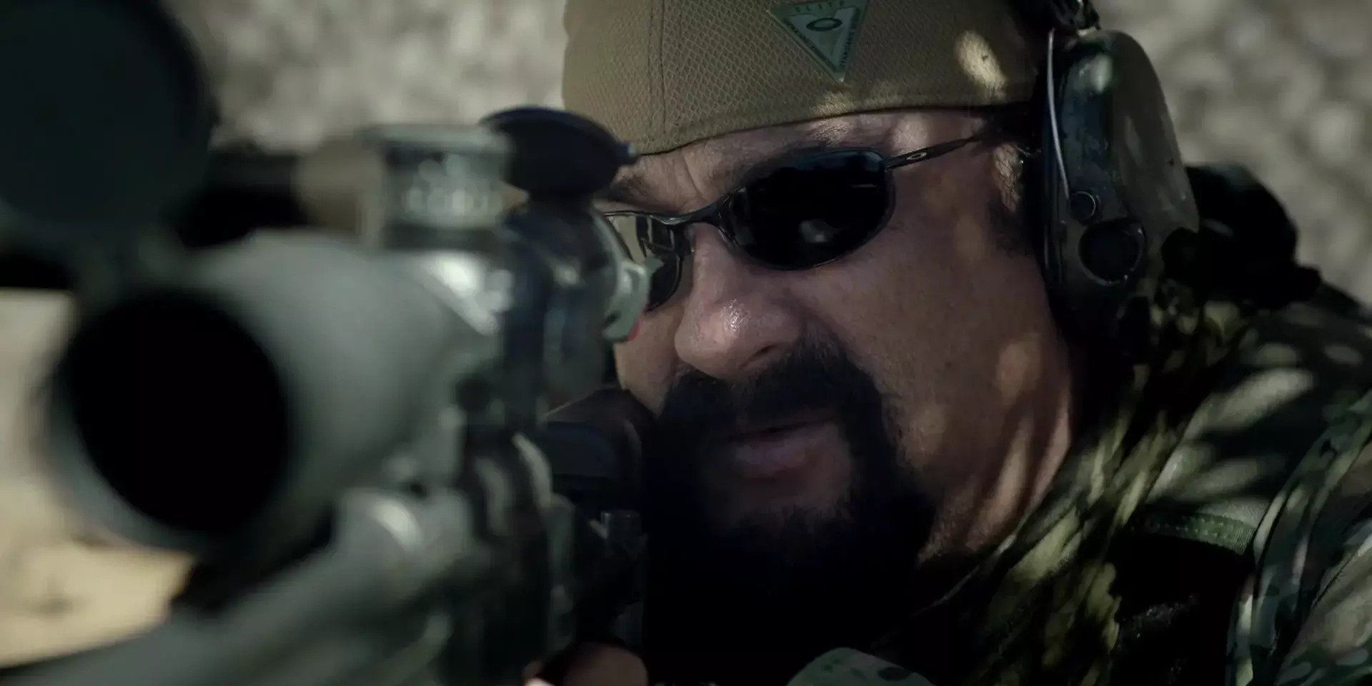 A still from the film Sniper: Special Ops featuring Steven Seagal