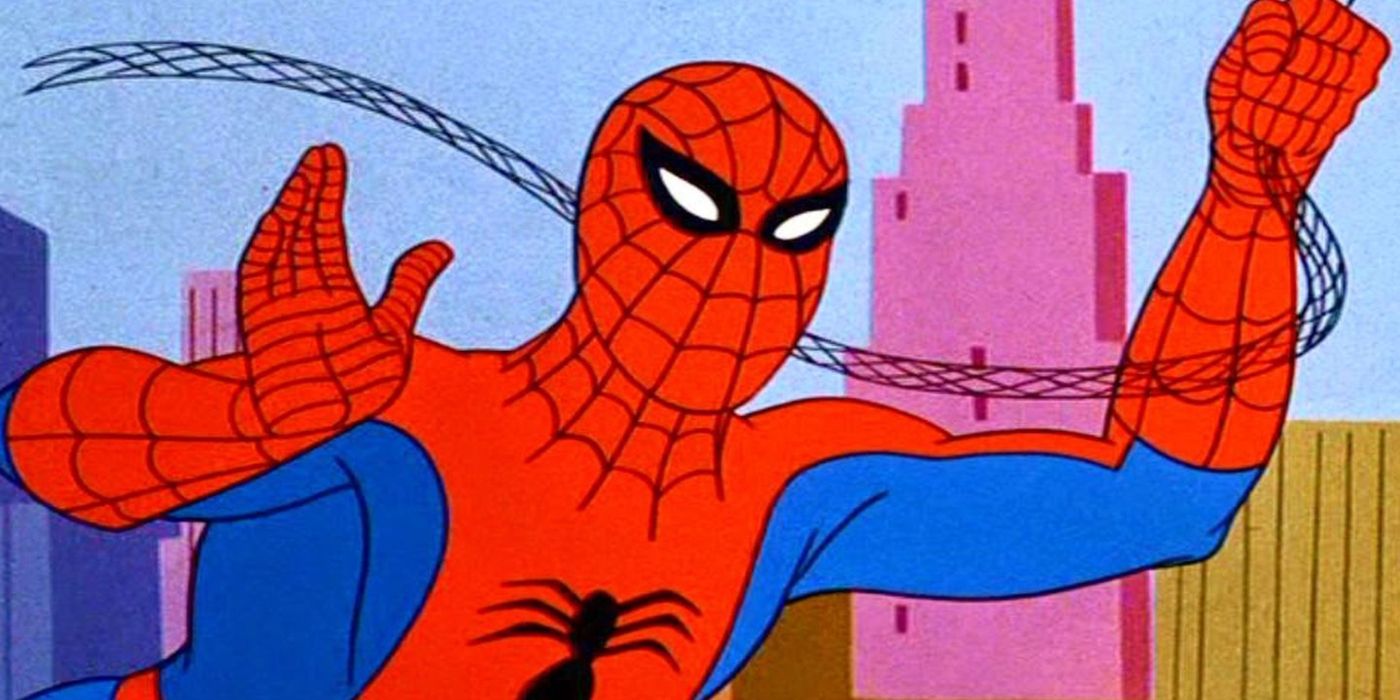 Spiderman waving at the camera while swinging across the city in Spider-Man