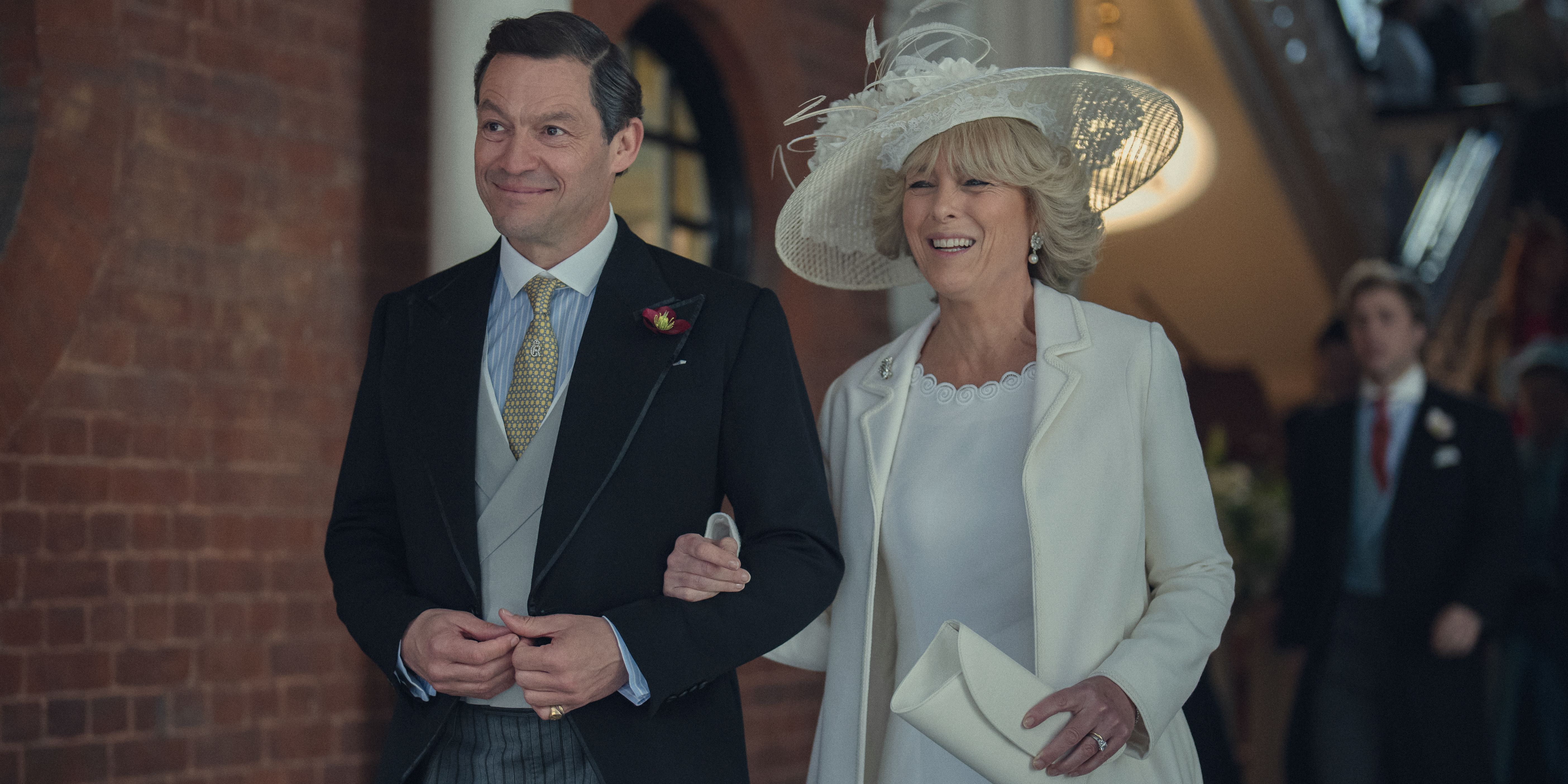 Dominic West as Prince Charles and Olivia Williams as Camilla Parker Bowles in The Crown
