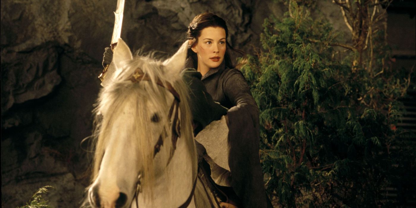 Liv Tyler as Arwen on a horse with a sword in The Lord of the Rings- The Fellowship of the Ring