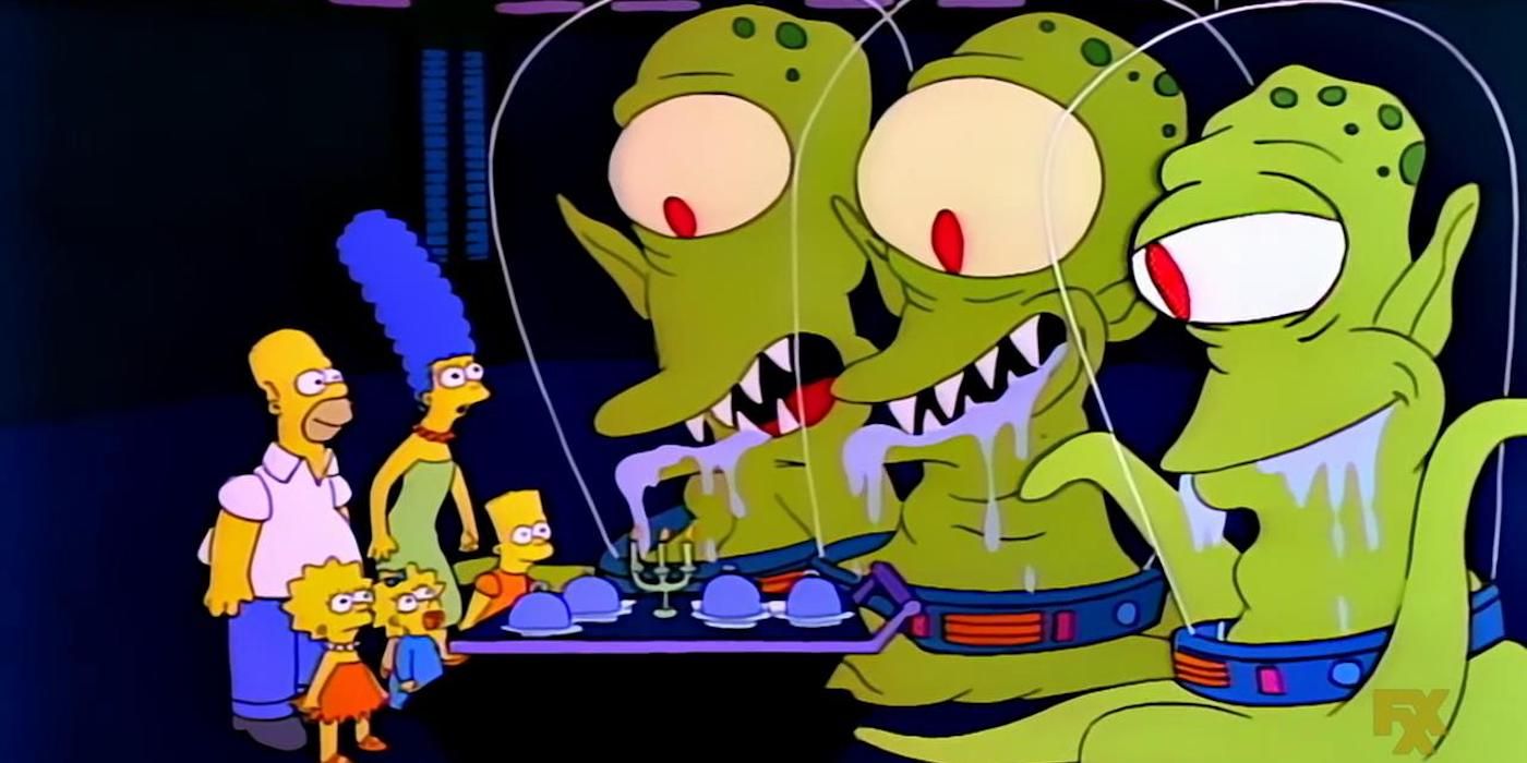 Aliens offer the Simpsons food in the "Treehouse of Horror" episode.