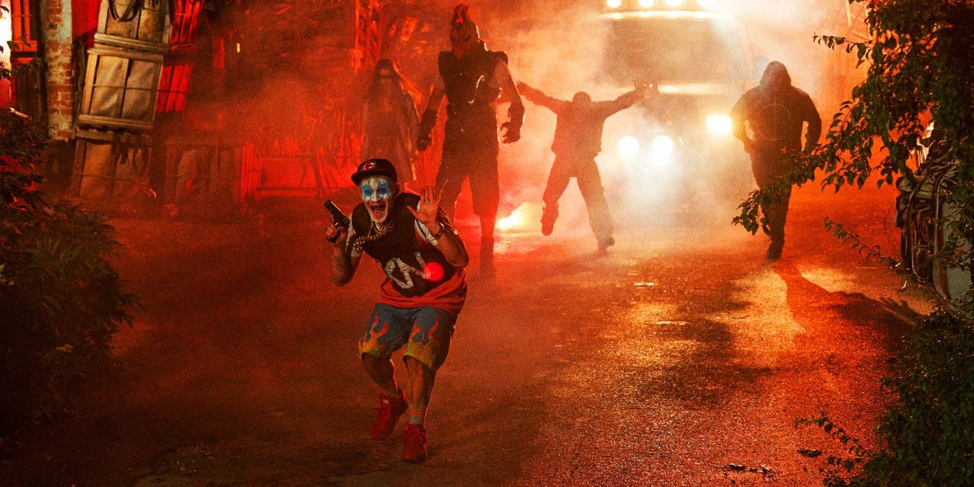 A gang rioting through the streets in the Toxic Avenger remake