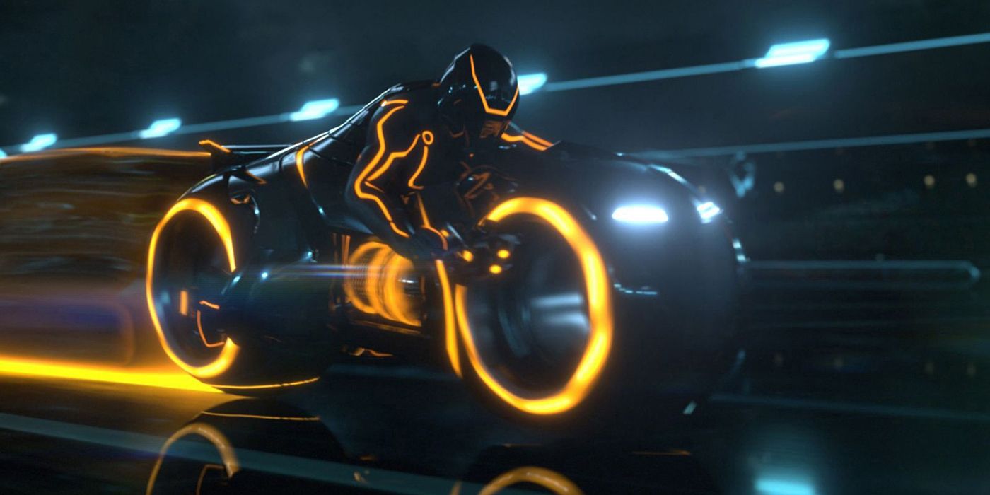 a person on a motorbike in tron legacy