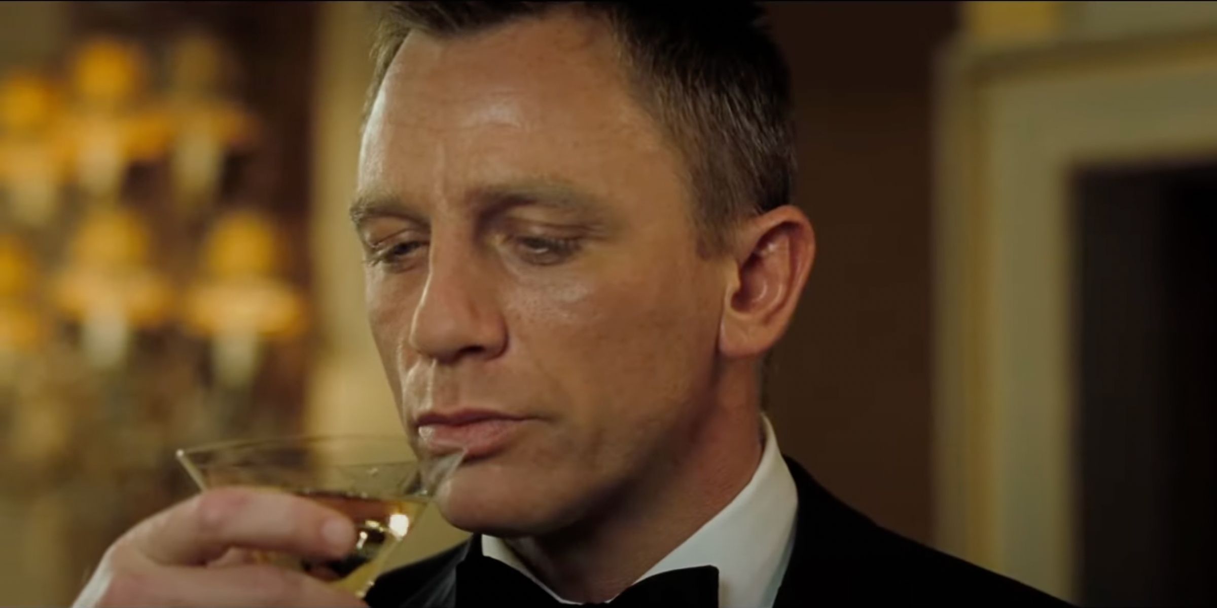 James Bond (Daniel Craig) looks impressed with his Vesper Martini in Casino Royale.