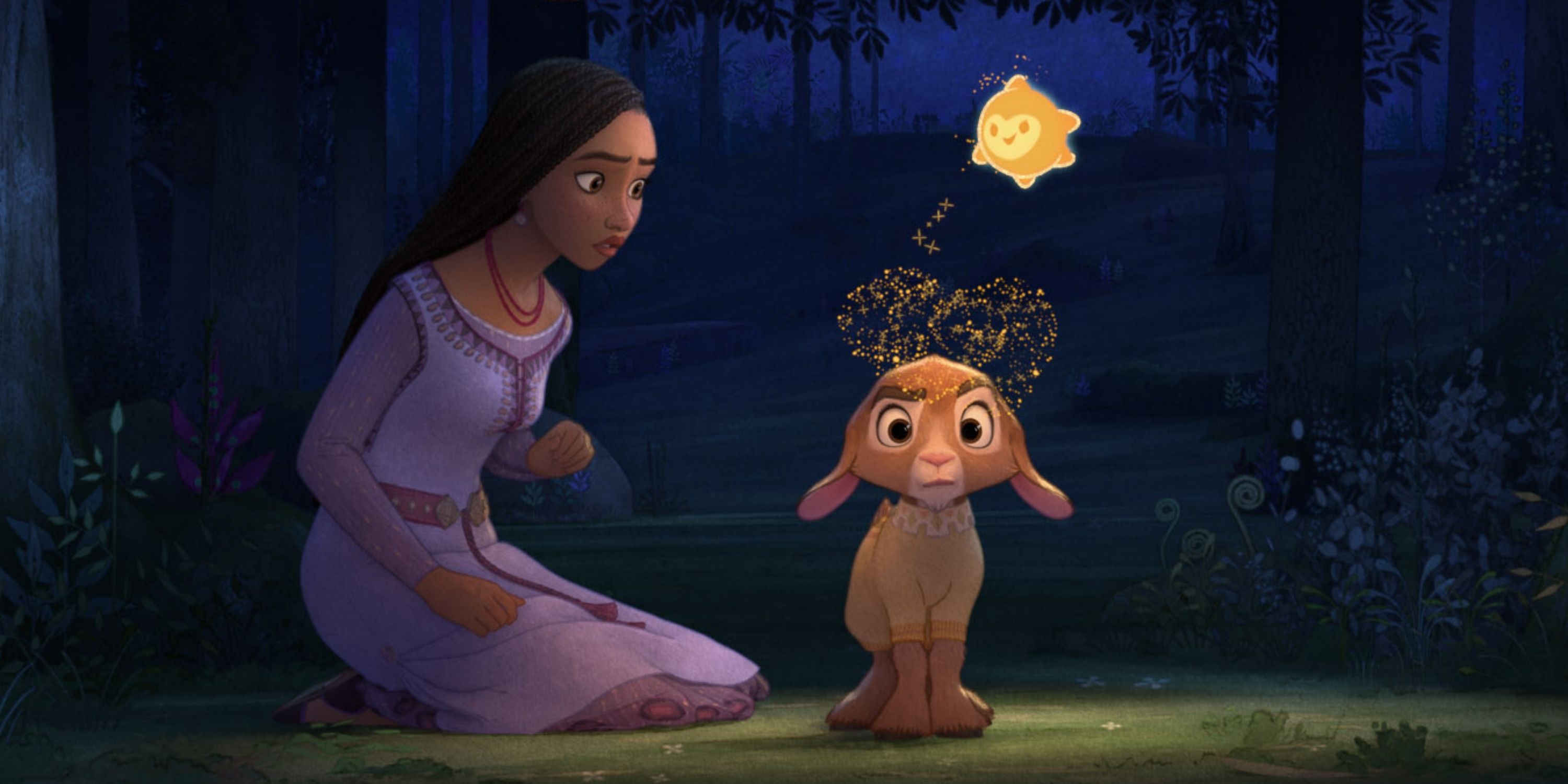 Asha, voiced by Ariana DeBose, with Valentino and Star in Wish