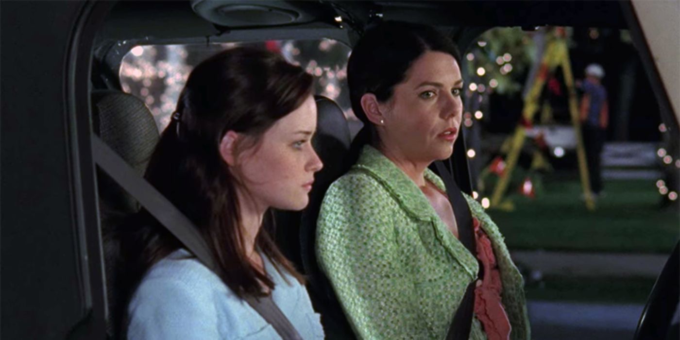 Rory (Alexis Bledel) and Lorelai (Lauren Graham) Gilmore sitting in a car in the Gilmore Girls episode "Blame Booze and Melville"
