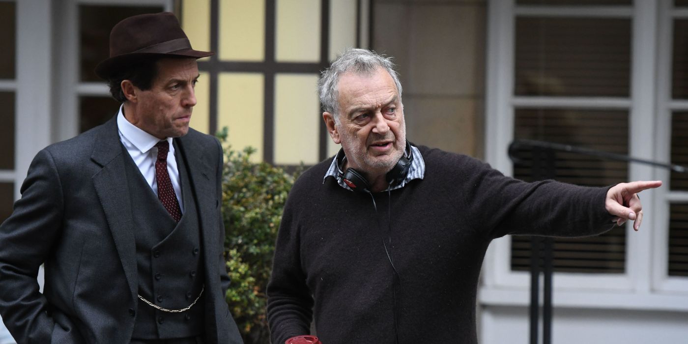 Stephen Frears directing Hugh Grant on the set of A Very English Scandal